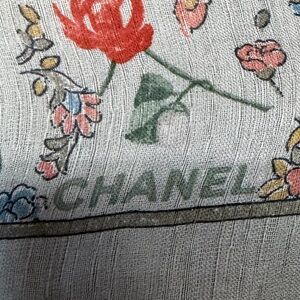 CHANEL Floral Logo Scarf in Red, Green, Blue and Pink